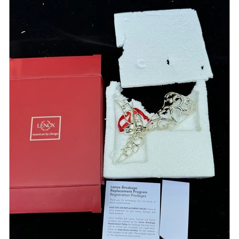 Lenox Sparkle And Scroll SILVERPLATED JEWELED Christmas Angel Ornament MIB -S1T